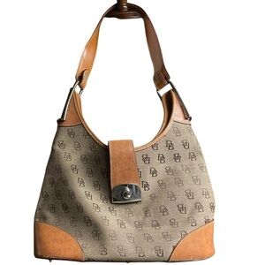 Vintage Dooney & Bourke #51024 Crescent Signature Canvas Hobo Shoulder Bag